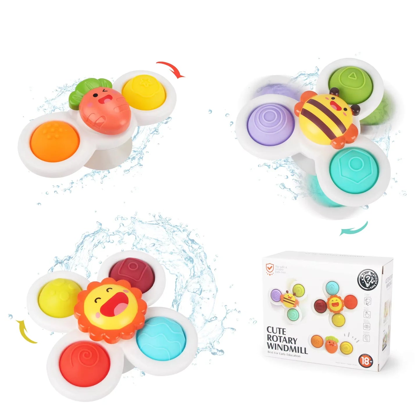 Baby Ollie “SpinGiggles” Suction Cup Bath Toys – Set of 3