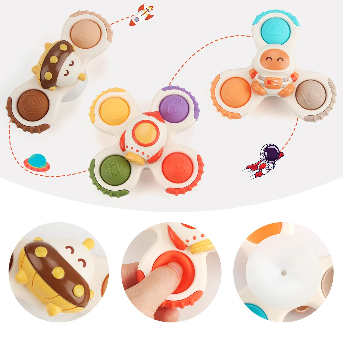Baby Ollie “SpinGiggles” Suction Cup Bath Toys – Set of 3